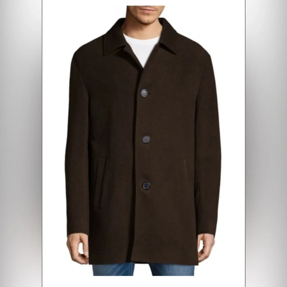 Cole Haan Italian Wool Cashmere Blend Topcoat Espresso Brown NWT - Size Small